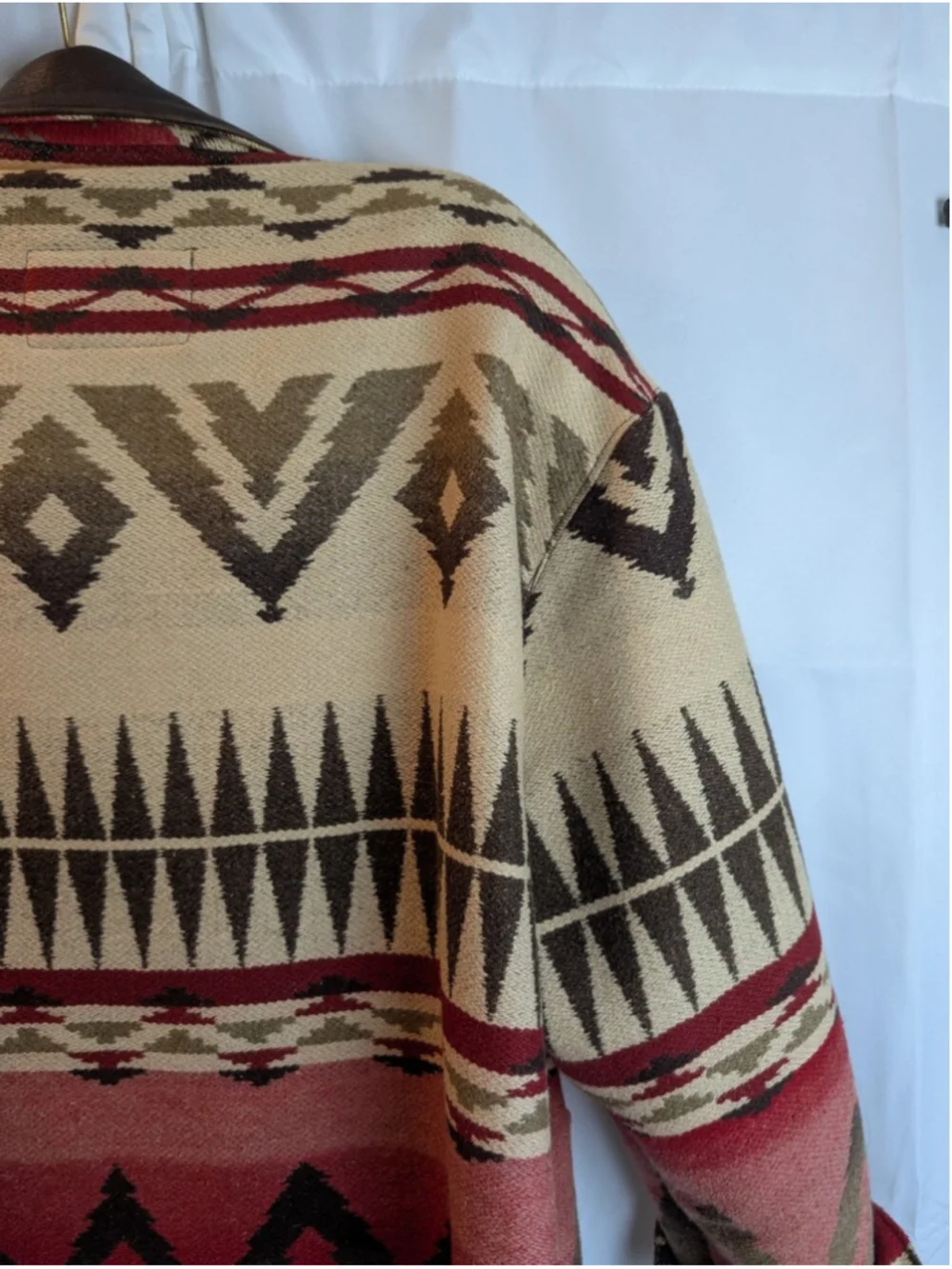 Vintage Roots Canada Navajo Blanket Chore Jacket Leather Collar Aztec Wool Blend